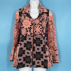 Papike Rayon Zip Front Jacket Crochet Sleeves Accent Womens Size XS Pockets NWT